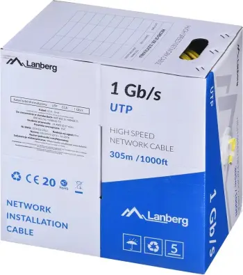 Kabllo UTP LANBERG 1Gb/s 305m e verdhë