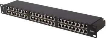 Paneli i Patcheve Lanberg PPS6-1048-B, 19" 1U kat.6 ekranuar FTP me 48 porta, ngjyrë e zezë