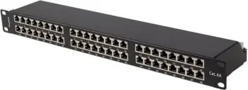 Paneli i Patch-it Lanberg PPSA-1048-B, 19" 1U kat. 6A ekranuar FTP me 48 porta, ngjyrë e zezë