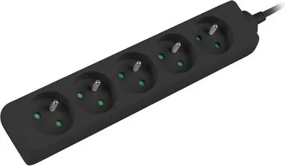 Kabllo për prizë me 5 hapësira Lanberg, 3m, e zezë - 1