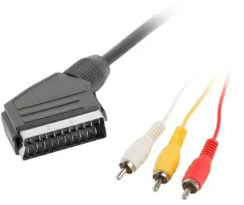 Kabllo Lanberg Scart RCA (Cinch) x3 1.8m (CA-EURC-10CC-0018-BK), e zezë