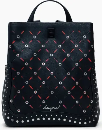 Çantë shpine për femra Desigual Yankee Metal Patch, e zezë