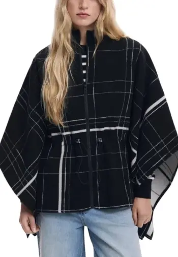 Poncho DESIGUAL ALDAMA CUADROS femra, e zezë