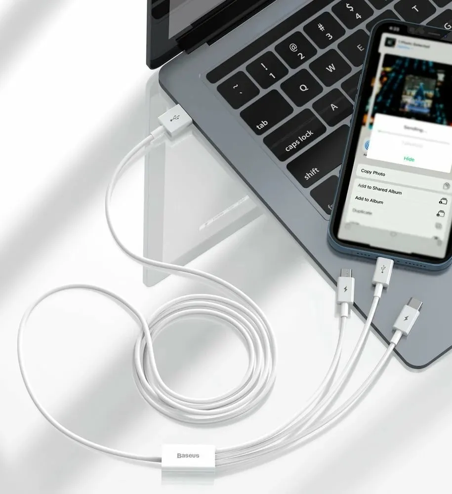 Kabllo BASEUS Superior 3në1, USB-A - USB-C/micro USB/Lightning, 1.5m, e bardhë - 16