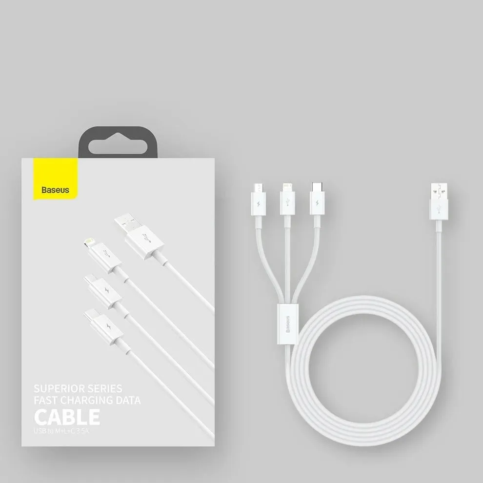 Kabllo BASEUS Superior 3në1, USB-A - USB-C/micro USB/Lightning, 1.5m, e bardhë - 18