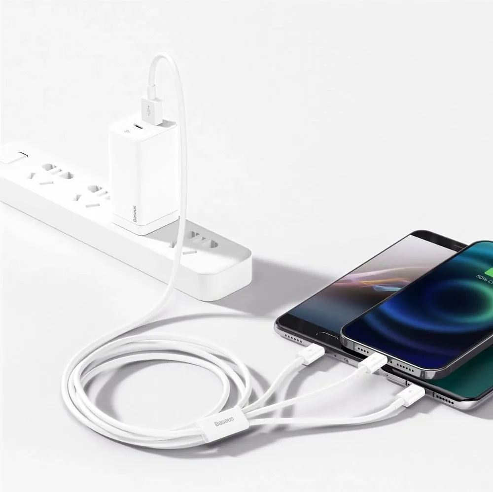 Kabllo BASEUS Superior 3në1, USB-A - USB-C/micro USB/Lightning, 1.5m, e bardhë - 8