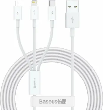 Kabllo BASEUS Superior 3në1, USB-A - USB-C/micro USB/Lightning, 1.5m, e bardhë