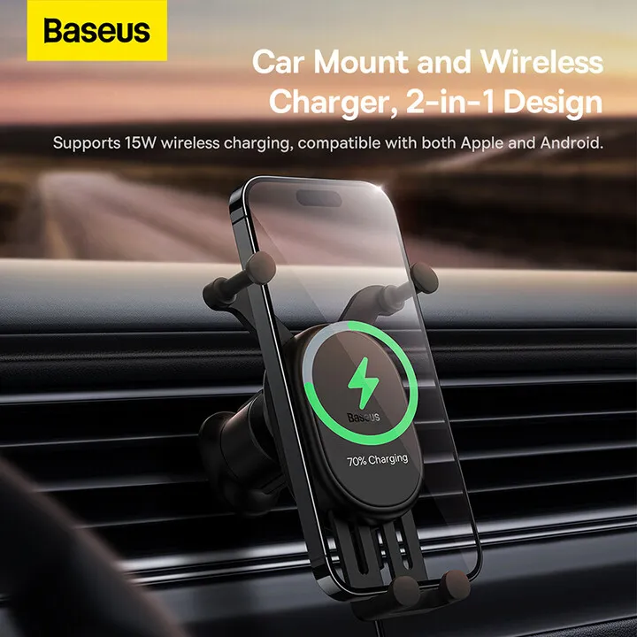 Mbajtëse për celular Baseus Stable Pro, 15W, e zezë - 11