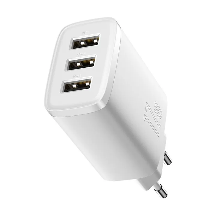 Karikues Baseus, 3xUSB-A, 17W, i bardhë - 4