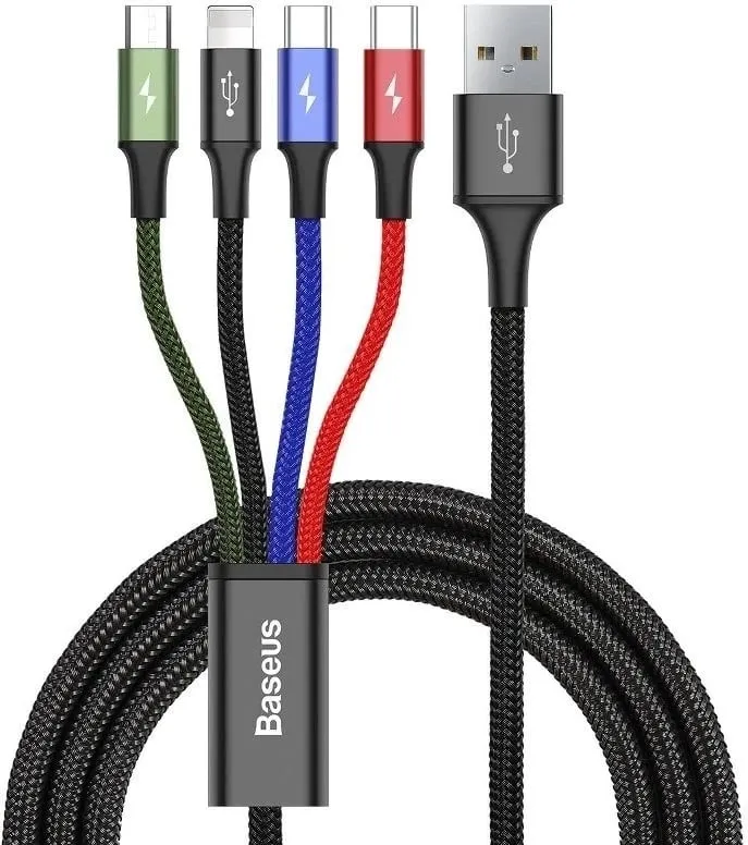 Kabllo Baseus CA1T4-B01, USB A/USB C/Lightning/MicroUSB, 1.2m, e zezë - 1
