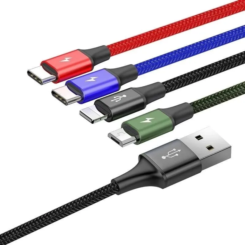 Kabllo Baseus CA1T4-B01, USB A/USB C/Lightning/MicroUSB, 1.2m, e zezë - 2