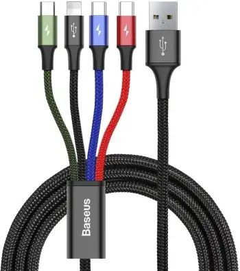 Kabllo Baseus CA1T4-B01, USB A/USB C/Lightning/MicroUSB, 1.2m, e zezë