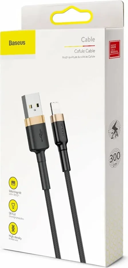 Kabllo Baseus USB-A - Lightning, 3m, e zezë - 9