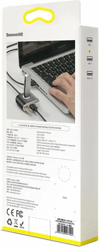 USB Hub Baseus, 1m, 1xUSB 3.0 + 3xUSB 2.0, 5Gbps, e zezë - 18