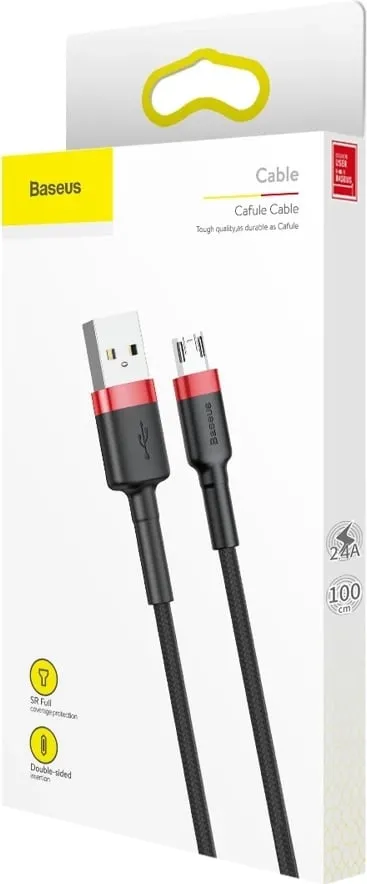 Kabllo Baseus USB-A - microUSB, 1 m, e zezë/kuqe - 12
