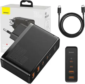 Karikues Baseus GaN2 Pro 2x USB-A 2x USB-C 3 A (BSU2726BLK), 100 W, i zi