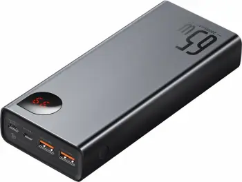 Powerbank me ekran dixhital Baseus Adaman Metal QC + PD, 20000mAh, 65W, i zi + kabllo USB-A/USB-C, 30cm, e zezë