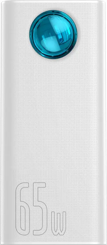Powerbank me ekran dixhital Baseus Ambilight Overseas Edition, 30000mAh, QC, i zi + kabllo USB-C 65W, 1m, i bardhë