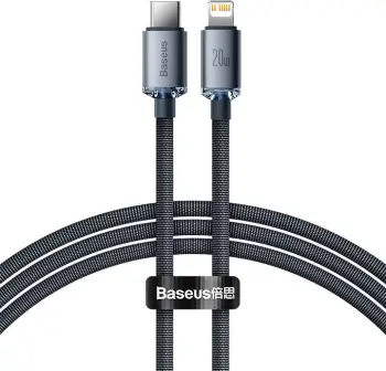 Kabllo karikimi / të dhënash Baseus Crystal Shine Series USB-C - Lightning, 20W, 1.2m, e zezë