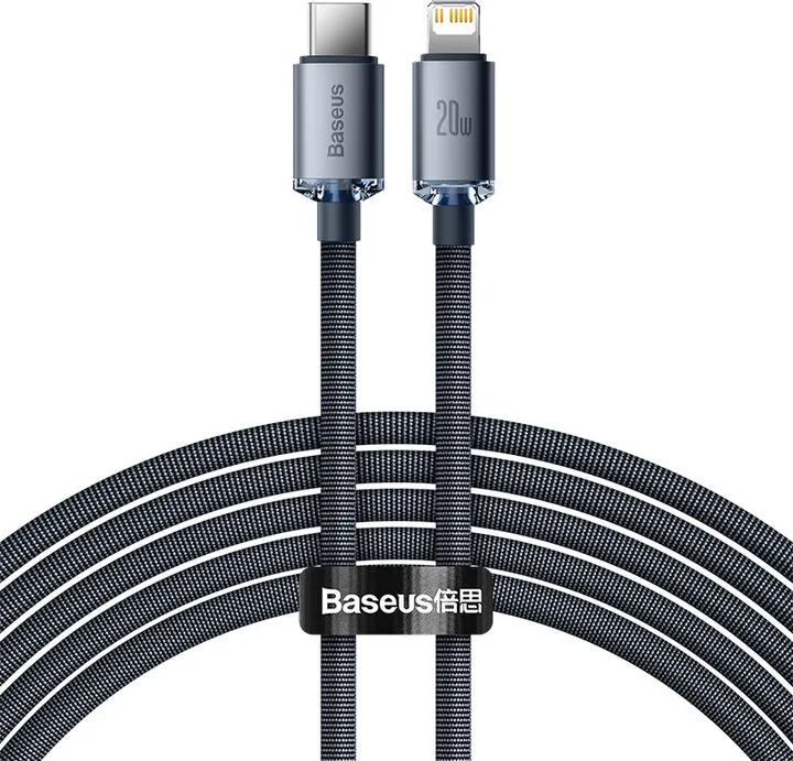 Kabllo karikimi / të dhënash Baseus Crystal Shine Series USB-C - Lightning, 20W, 2m, e zezë - 1