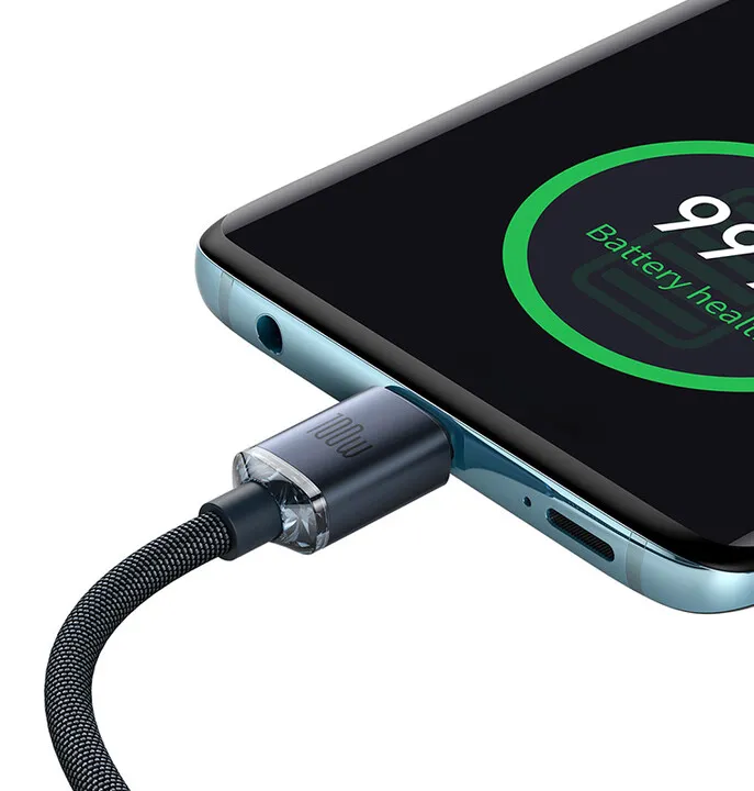 Kabllo karikimi / të dhënash Baseus Crystal Shine Series USB-C - USB-C, 100W, 2m, e zezë - 4