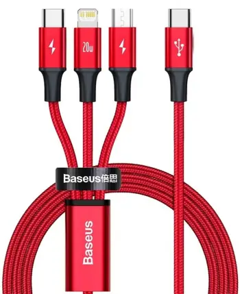 Kabllo karikimi / të dhënash Baseus 3in1 Rapid Series USB-C - USB-C / Lightning / USB-C, PD 20W, 1.5m, e kuqe