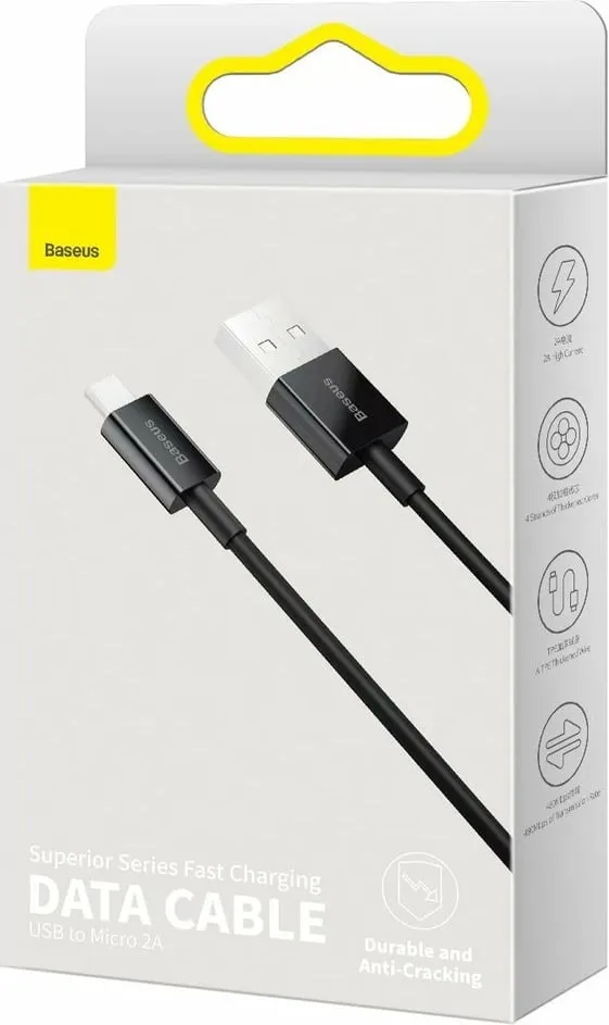 Kabllo Baseus Superior CAMYS-01, USB-A në micro USB, 1m, 2A, e zezë - 5