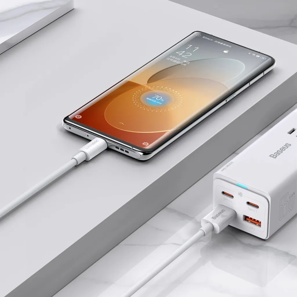 Kabllo Baseus Superior Series SUPERVOOC USB-A në USB-C 65W, 1m, Bardhë - 9