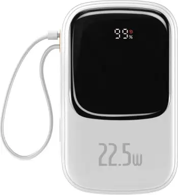 Powerbank Baseus Qpow, 20000mAh, 22.5W, me kabllo USB-C të integruar, Bardhë
