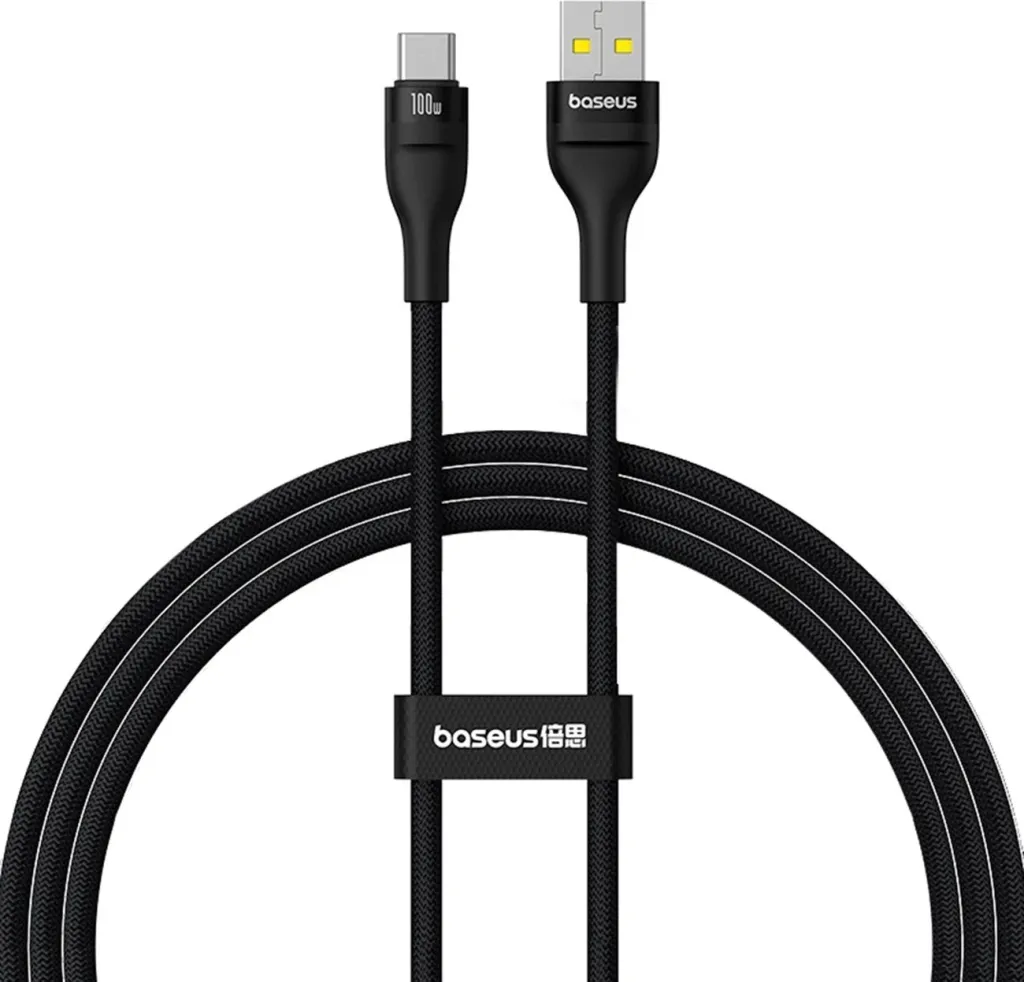 Kabllo Baseus Flash 2, USB-A në USB-C, 1m, 100W, e zezë - 1