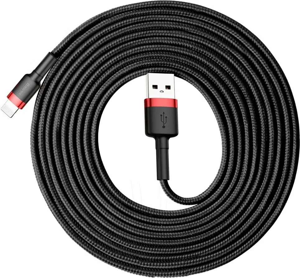 Kabllo Baseus Cafule CALKLF-R91, USB-A në Lightning, 3m, e zezë/kuqe - 1