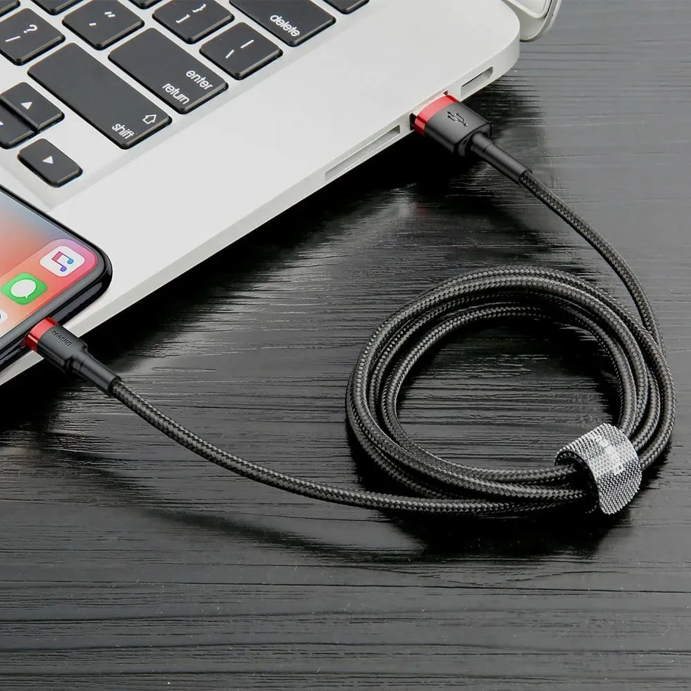 Kabllo Baseus Cafule CALKLF-R91, USB-A në Lightning, 3m, e zezë/kuqe - 6