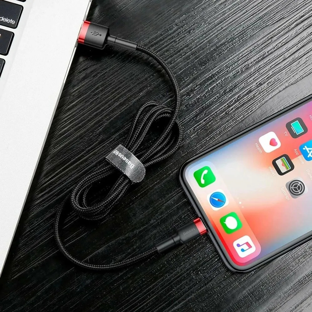 Kabllo Baseus Cafule CALKLF-R91, USB-A në Lightning, 3m, e zezë/kuqe - 8