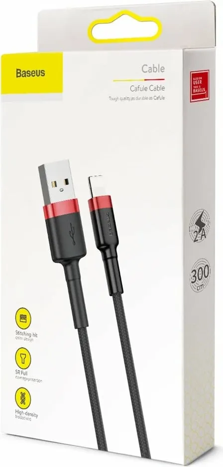 Kabllo Baseus Cafule CALKLF-R91, USB-A në Lightning, 3m, e zezë/kuqe - 9
