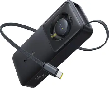 Powerbank Baseus Free2Pull 10000mAh, 30W, me kabllo USB-C tërheqëse, e zezë