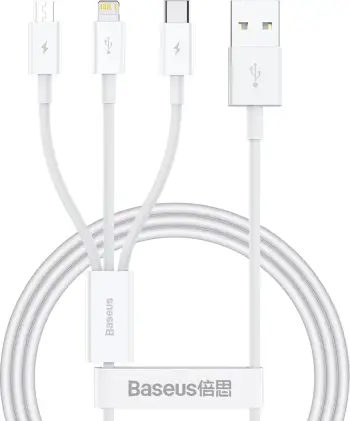 Kabllo Baseus Superior Series P10320105221-01, USB-A në USB-C/Lightning/micro USB, 0.5m, Bardhë