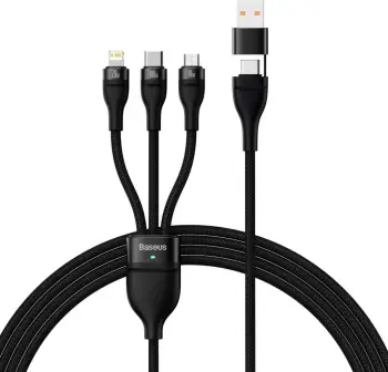 Kabllo multifunksional Baseus Flash Series II CASS030101, 1.2m, 100W, USB-A/USB-C/Lightning/micro USB, e zezë
