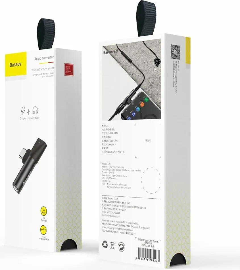 Adapter audio Baseus L41, USB-C në USB-C + 3.5 mm, i zi - 13