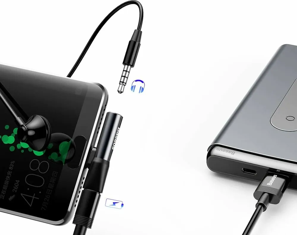 Adapter audio Baseus L41, USB-C në USB-C + 3.5 mm, i zi - 9