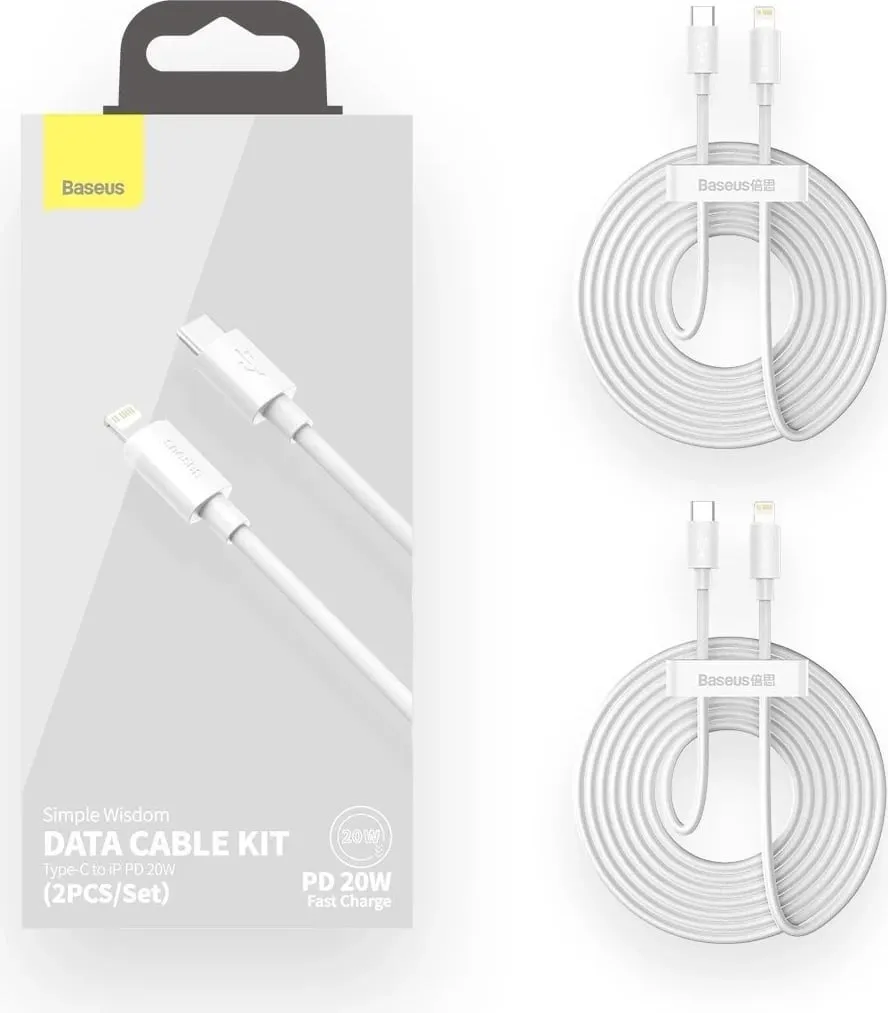 Kabllo Baseus, USB-C – Lightning, 1.5 m, e bardhë - 11