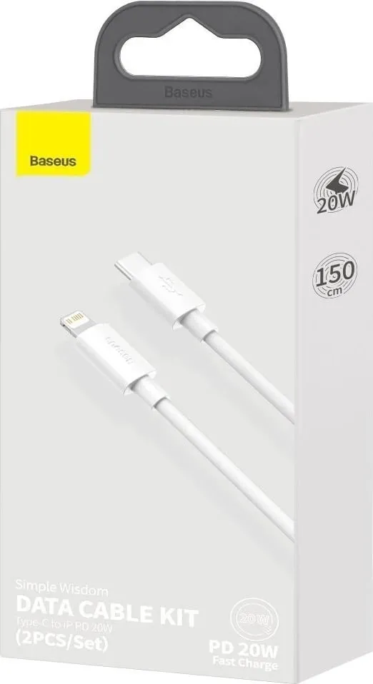 Kabllo Baseus, USB-C – Lightning, 1.5 m, e bardhë - 12