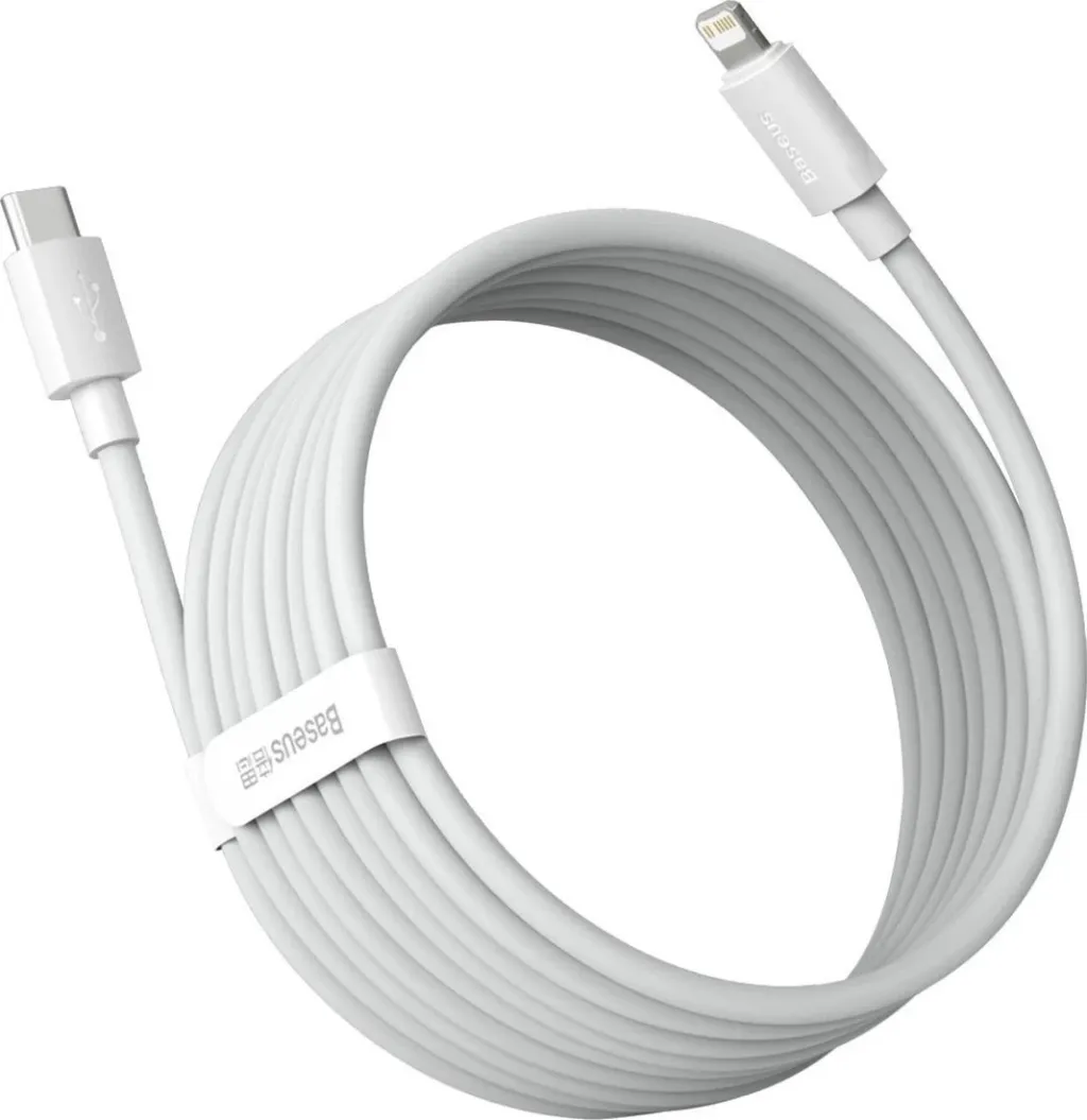 Kabllo Baseus, USB-C – Lightning, 1.5 m, e bardhë - 3