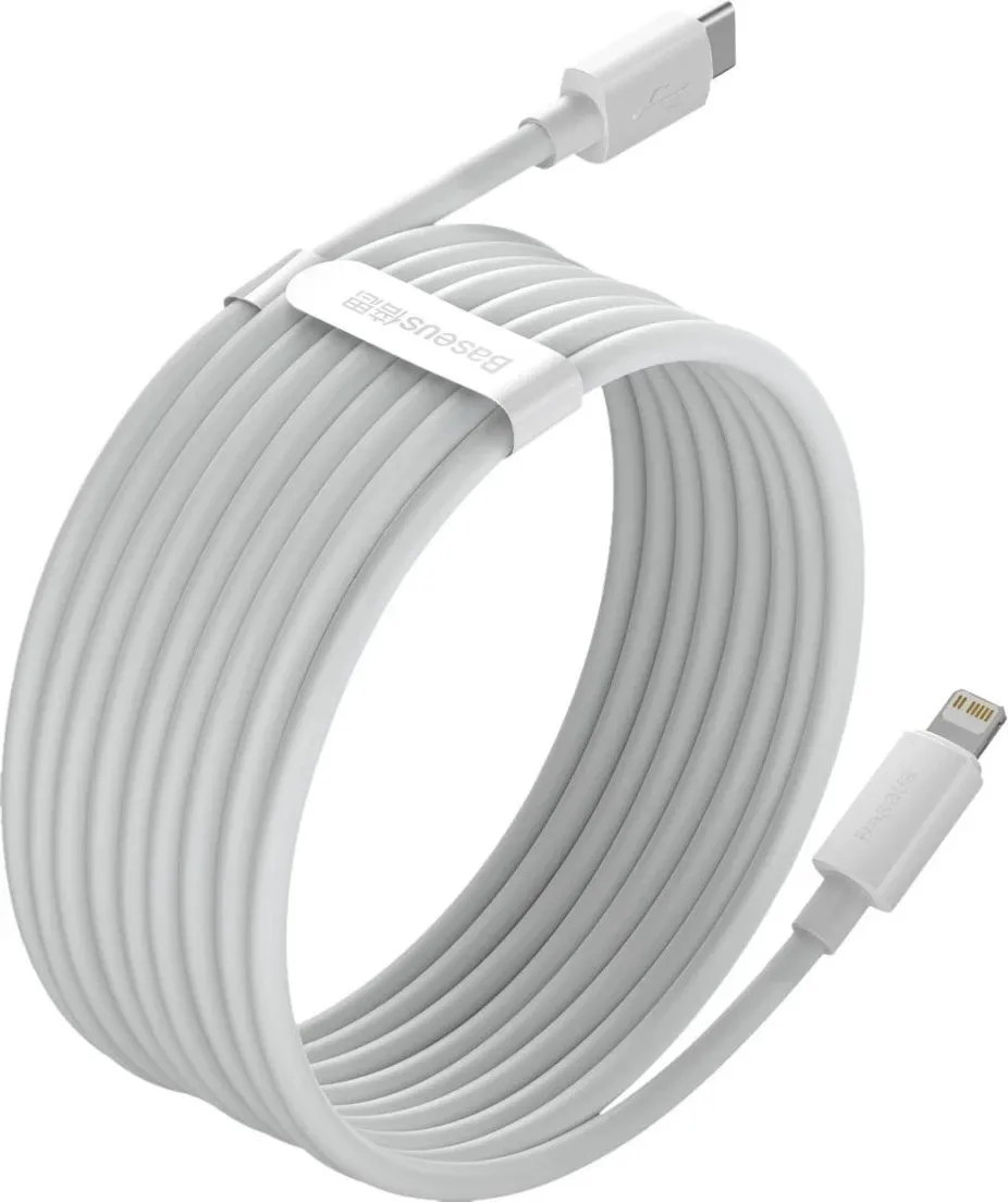 Kabllo Baseus, USB-C – Lightning, 1.5 m, e bardhë - 5