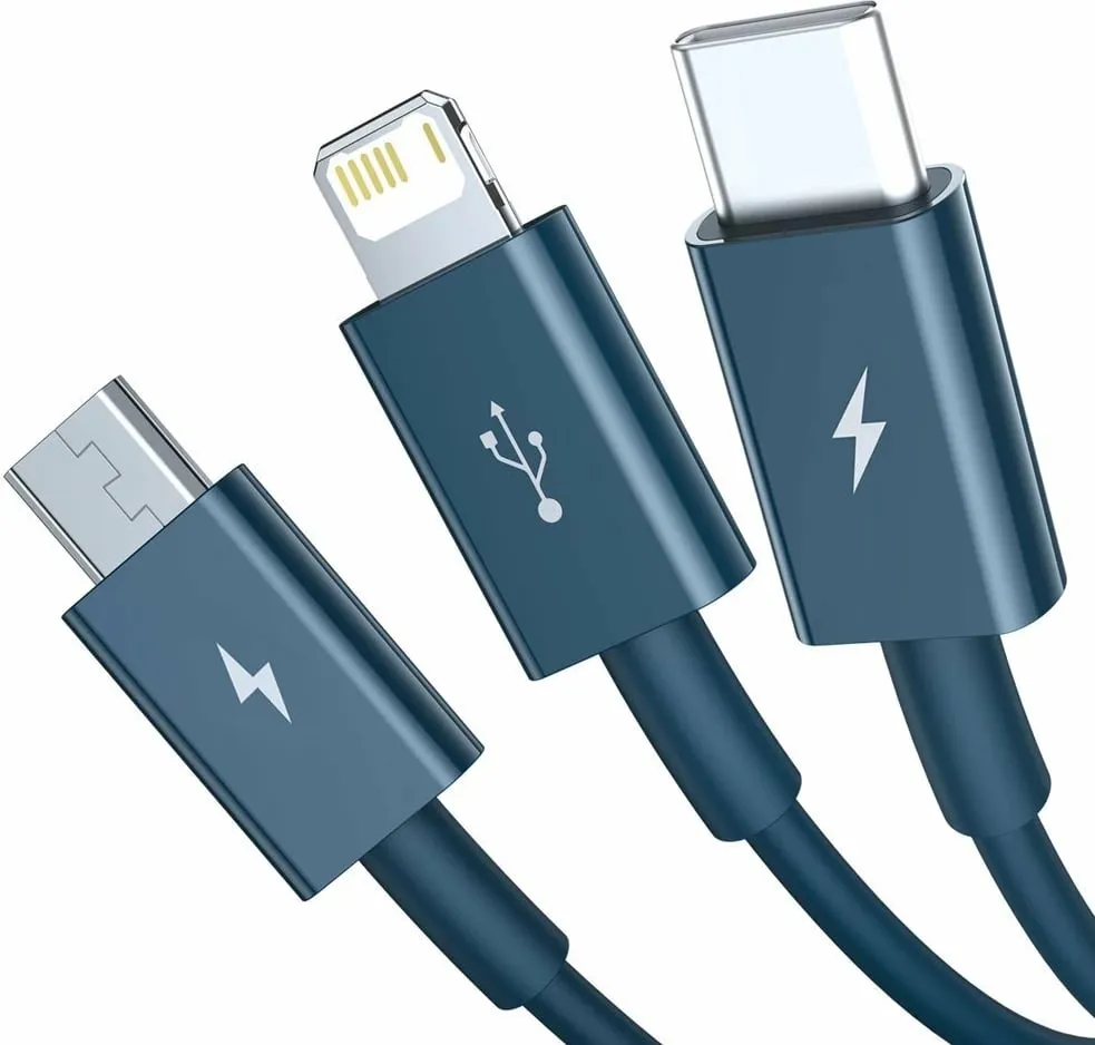 Kabllo 3-në-1 Baseus Superior, USB-C / Lightning / micro USB, 1.5m, Blu - 2