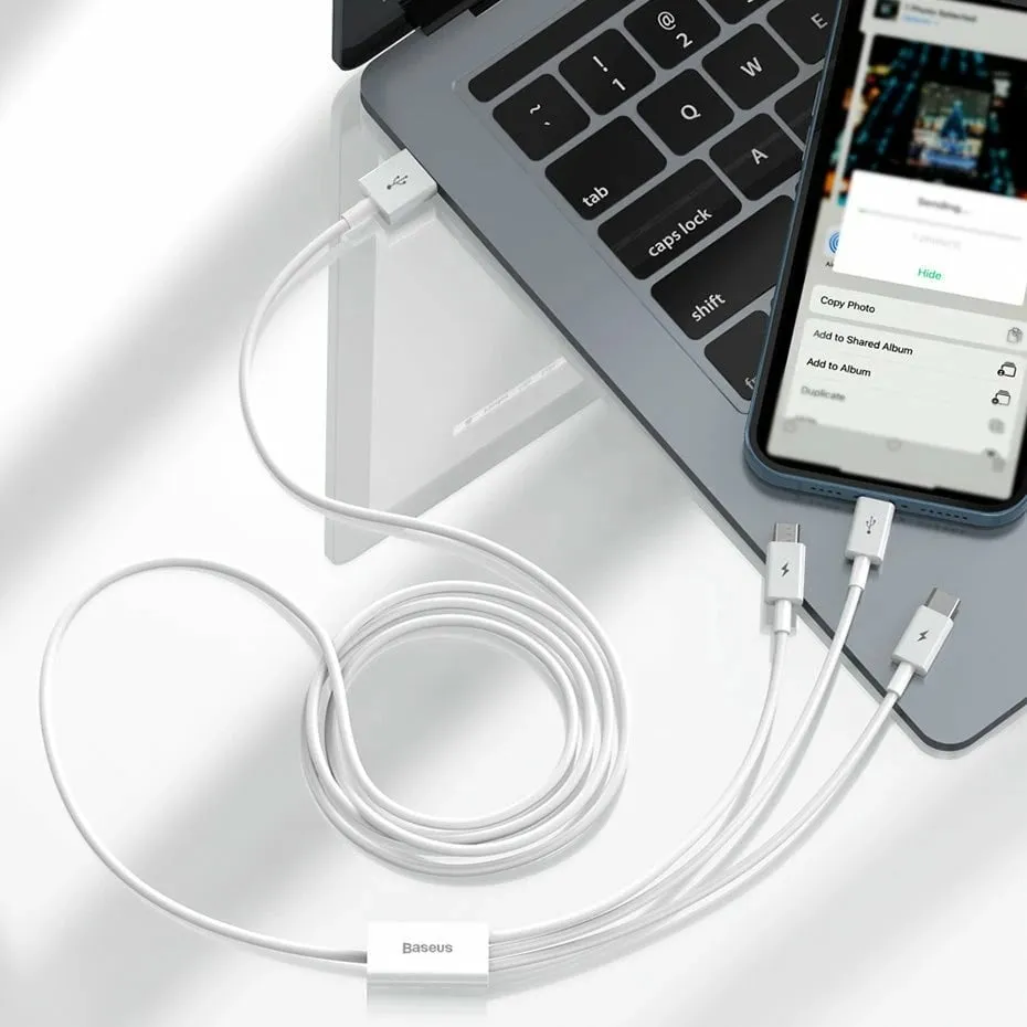 Kabllo 3-në-1 Baseus Superior, USB-C / Lightning / micro USB, 1.5m, Blu - 16