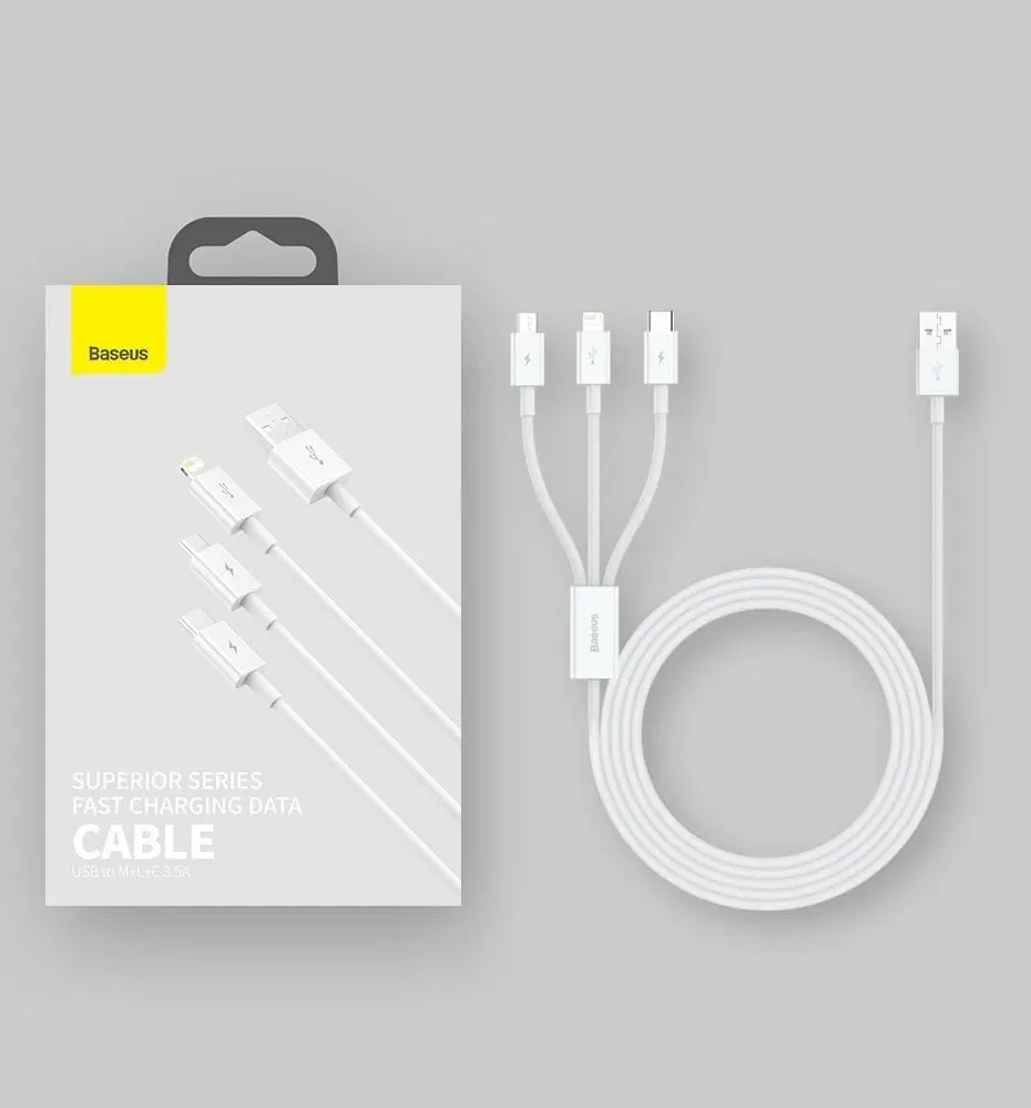 Kabllo 3-në-1 Baseus Superior, USB-C / Lightning / micro USB, 1.5m, Blu - 21