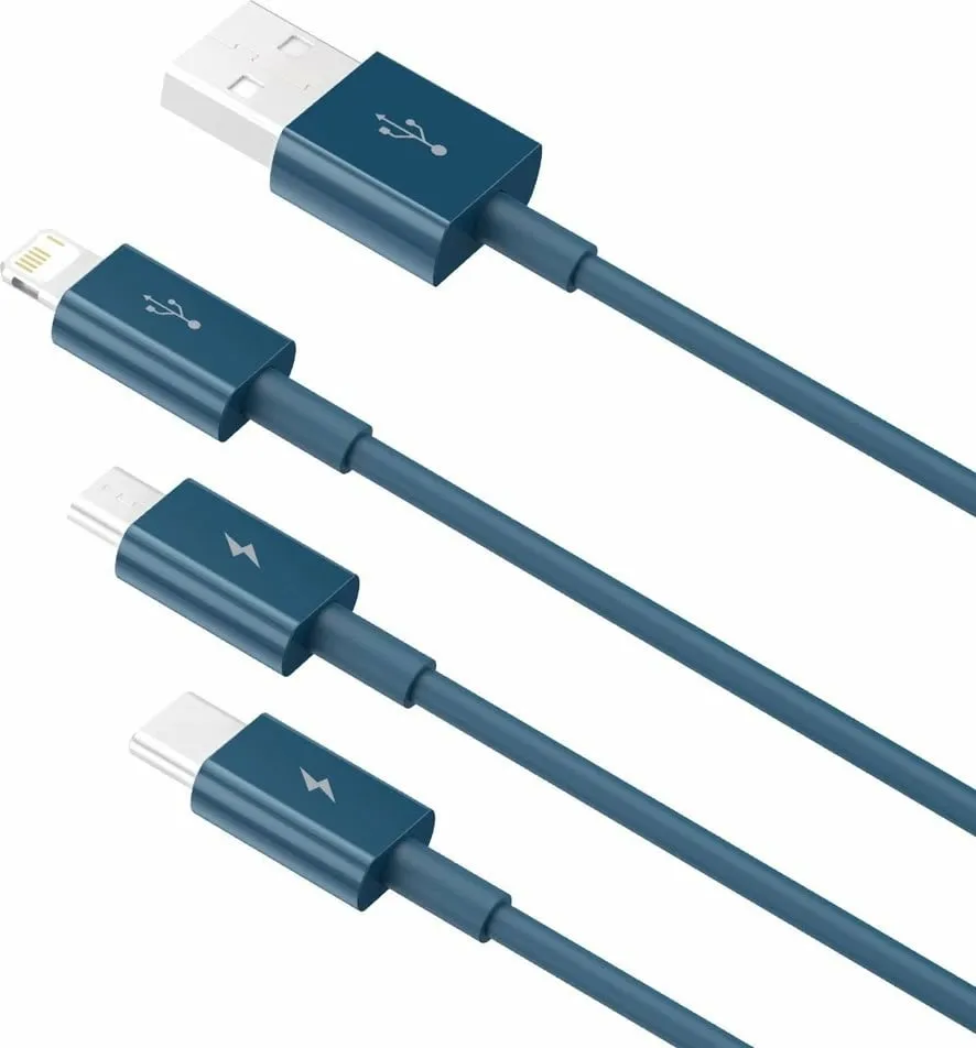 Kabllo 3-në-1 Baseus Superior, USB-C / Lightning / micro USB, 1.5m, Blu - 4
