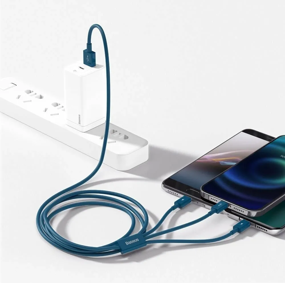 Kabllo 3-në-1 Baseus Superior, USB-C / Lightning / micro USB, 1.5m, Blu - 8