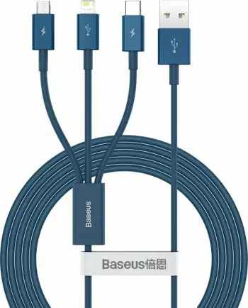 Kabllo 3-në-1 Baseus Superior, USB-C / Lightning / micro USB, 1.5m, Blu
