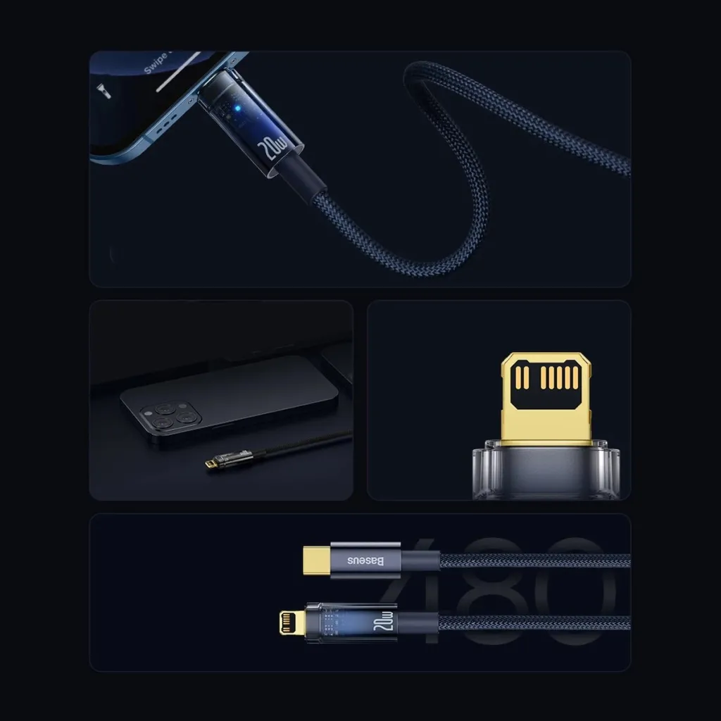 Kabllo Baseus Explorer USB-C në Lightning, 1m, 20W, Kaltër - 12